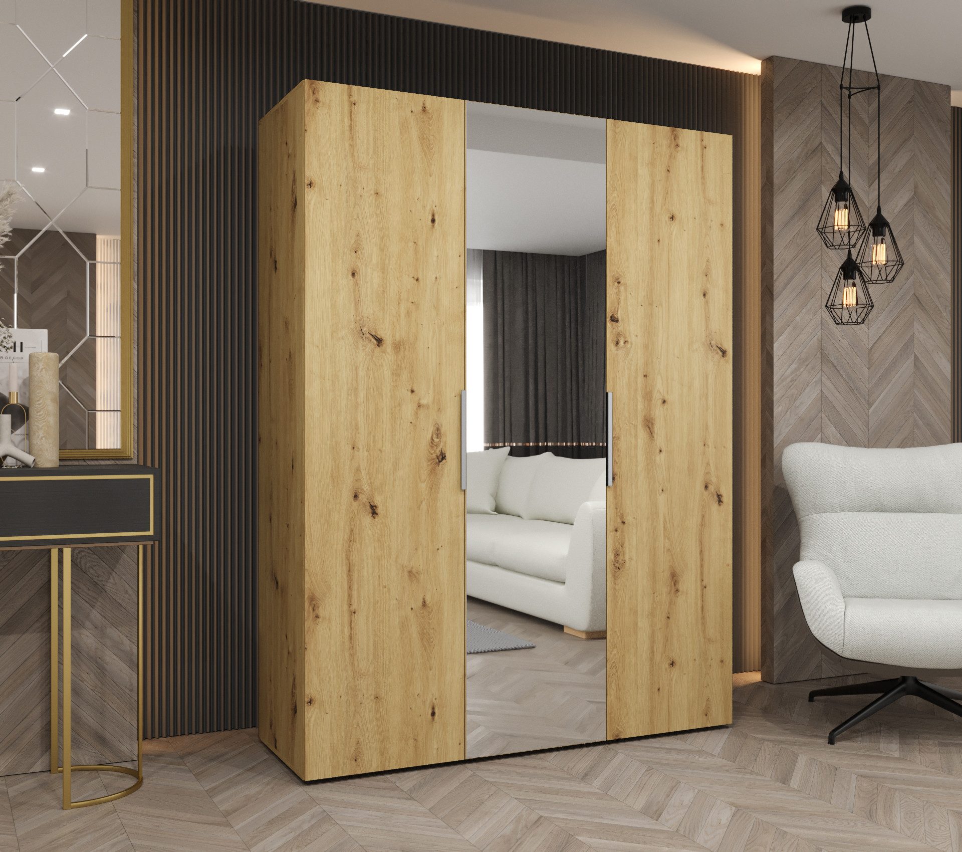 MOEBLO Drehtürenschrank SOLENA 2 (mit Spiegel – Moderner Kleiderschrank mit Soft-Close, Einlegeböden & Kleiderstange, verschiedene Breiten & Farben, Schrank Garderobe Schlafzimmer Drehtürenschrank) (BxHxT): 100/150/200/250/300x202x52 cm