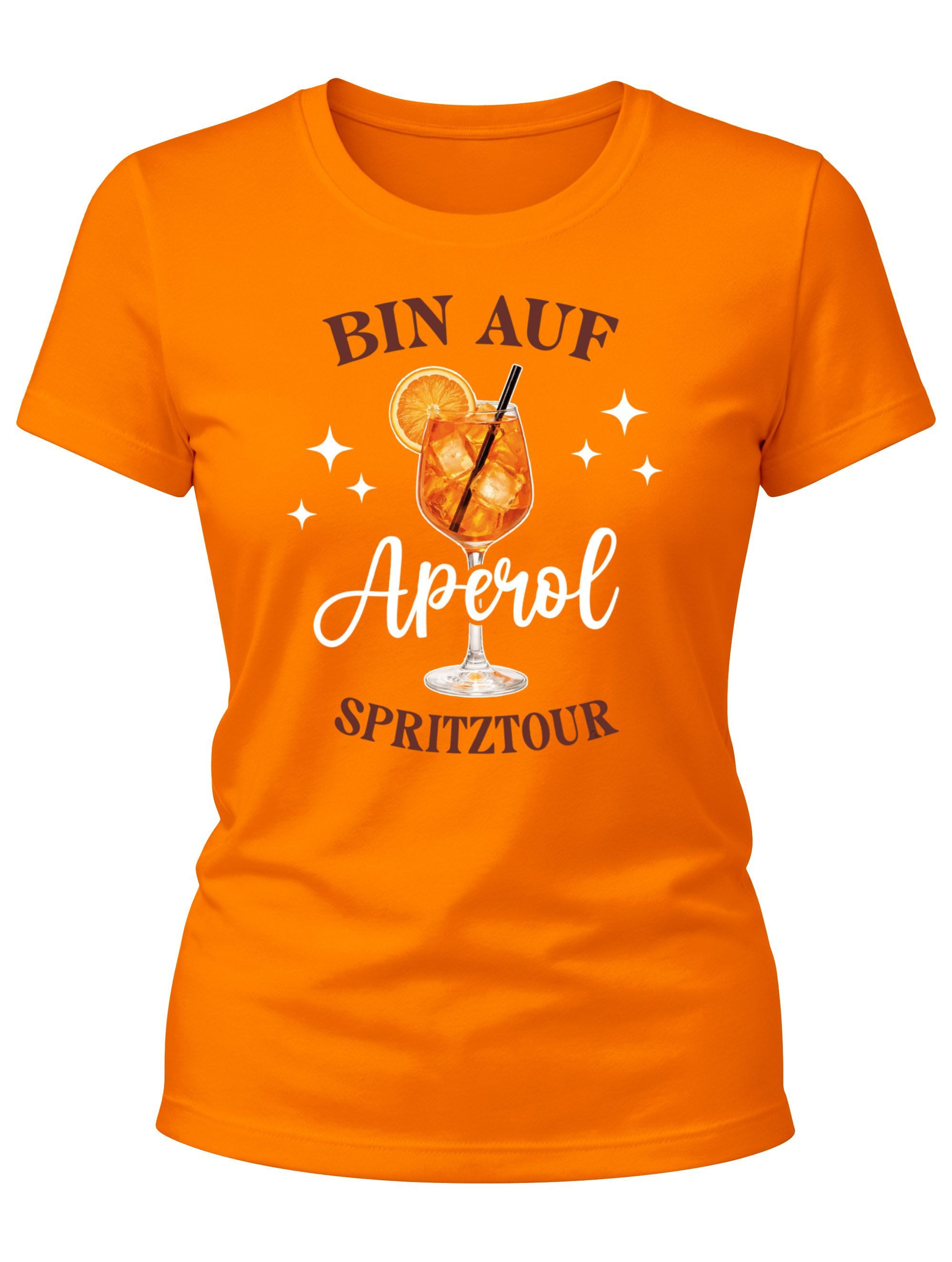 Print-Shirt Damen T-Shirt Spruch Bin auf Spritztour After Work Party Kostümidee