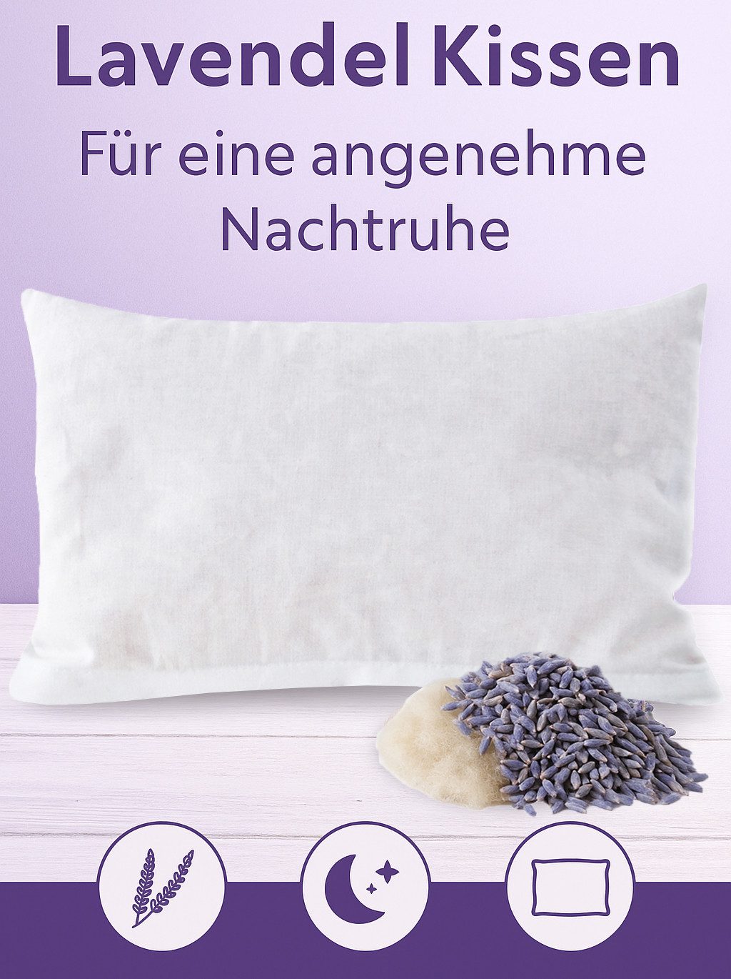 Heubergshop Lavendelkissen, 1-tlg., 30x20cm Gefüllt mit Lavendelblüten Schafschurwolle (Lavendel-Weiß)