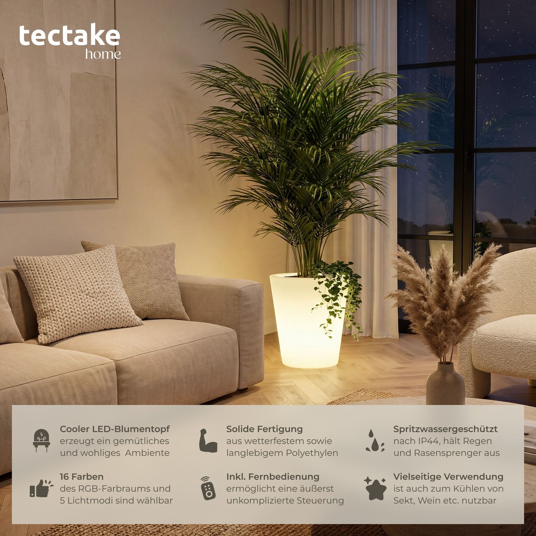 tectake LED Gartenleuchte Solar-Gartenlampe, 38 x 40 cm, Erdspieß, Fernbedienung &, LED, Als Sektkühler mit LED-Beleuchtung, 12 W, wetterfestes Polyethylen