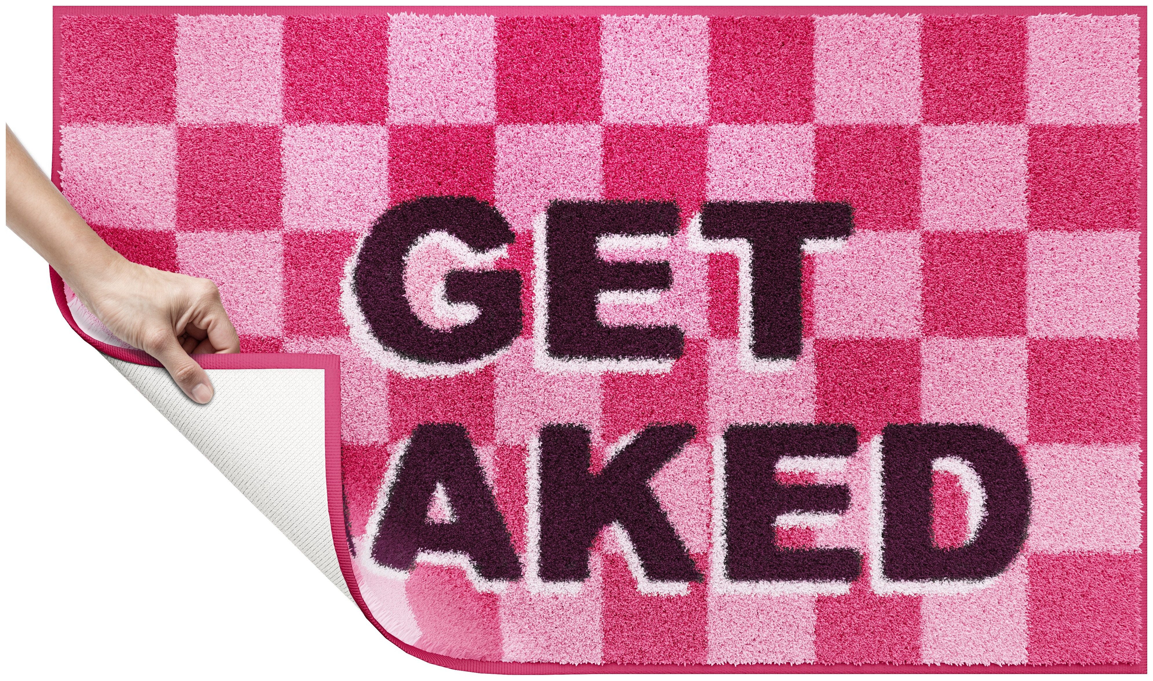 OTTO home Badematte Get Naked, modern, Badvorleger, Badezimmer Teppich, Höhe 20 mm, rutschhemmend beschichtet, schnell trocknend, Polyacryl, rechteckig, Badteppich, mit Schriftzug, 2 Varianten, rechteckig