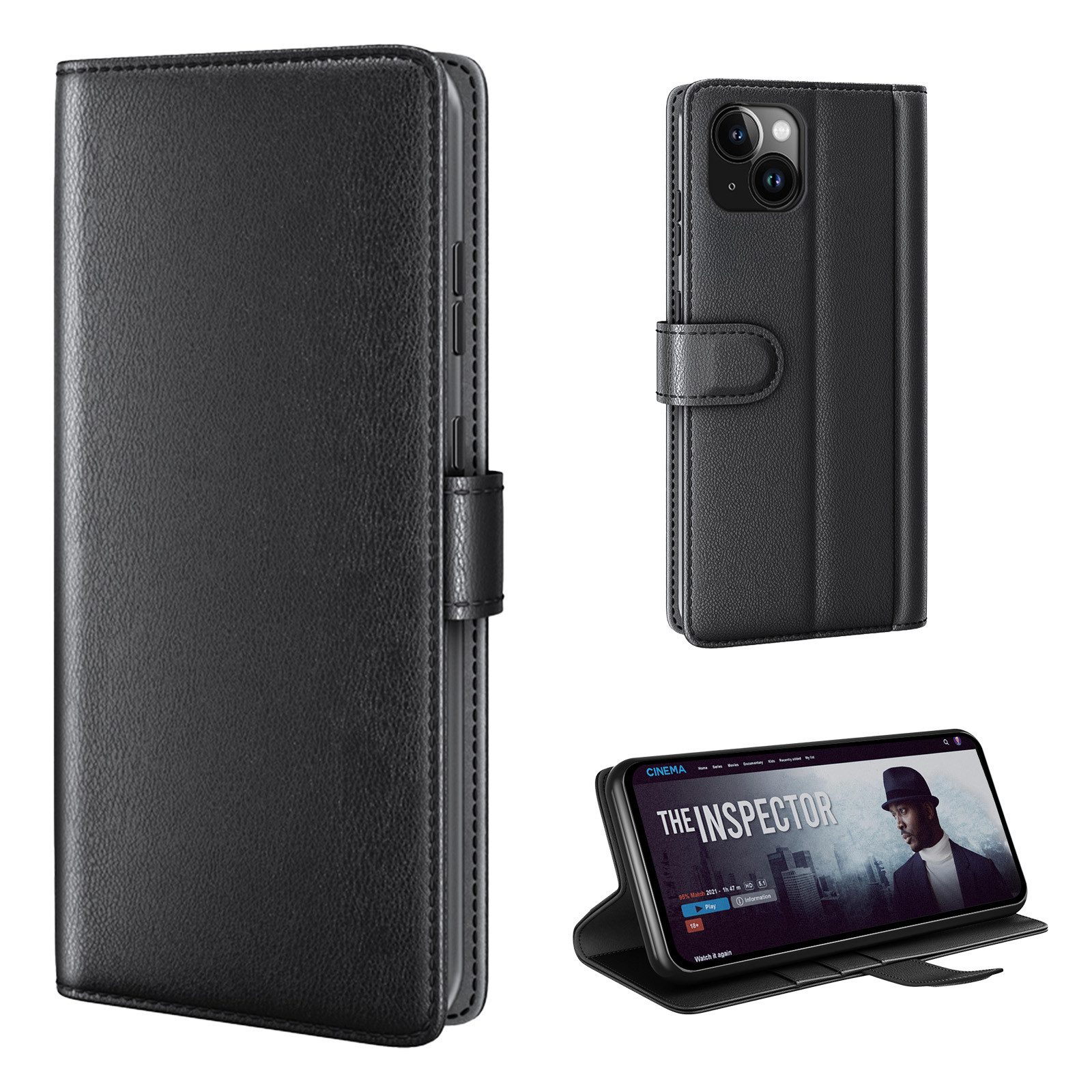 Tec-Expert Handyhülle Echtleder Hülle für Apple iPhone 15 6.1 Zoll, 6.1", Cover Klapphülle Case mit Kartenfächern und Geldfach aufstellbar