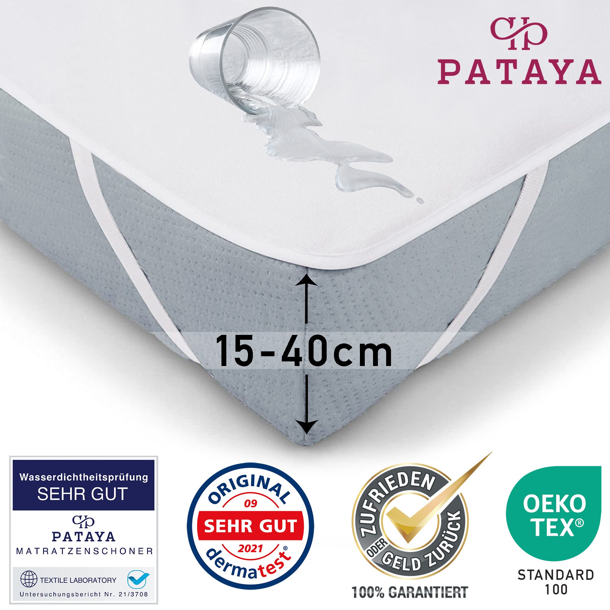 Matratzenschoner 90x200, 140x200, 160x200, 180x200 wasserdichte Matratzenauflage Pataya