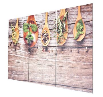 Levandeo® Wandbild, 3er Set Wandbild 90x60cm Aluminium Dibond Kräuter Gewürze Küche