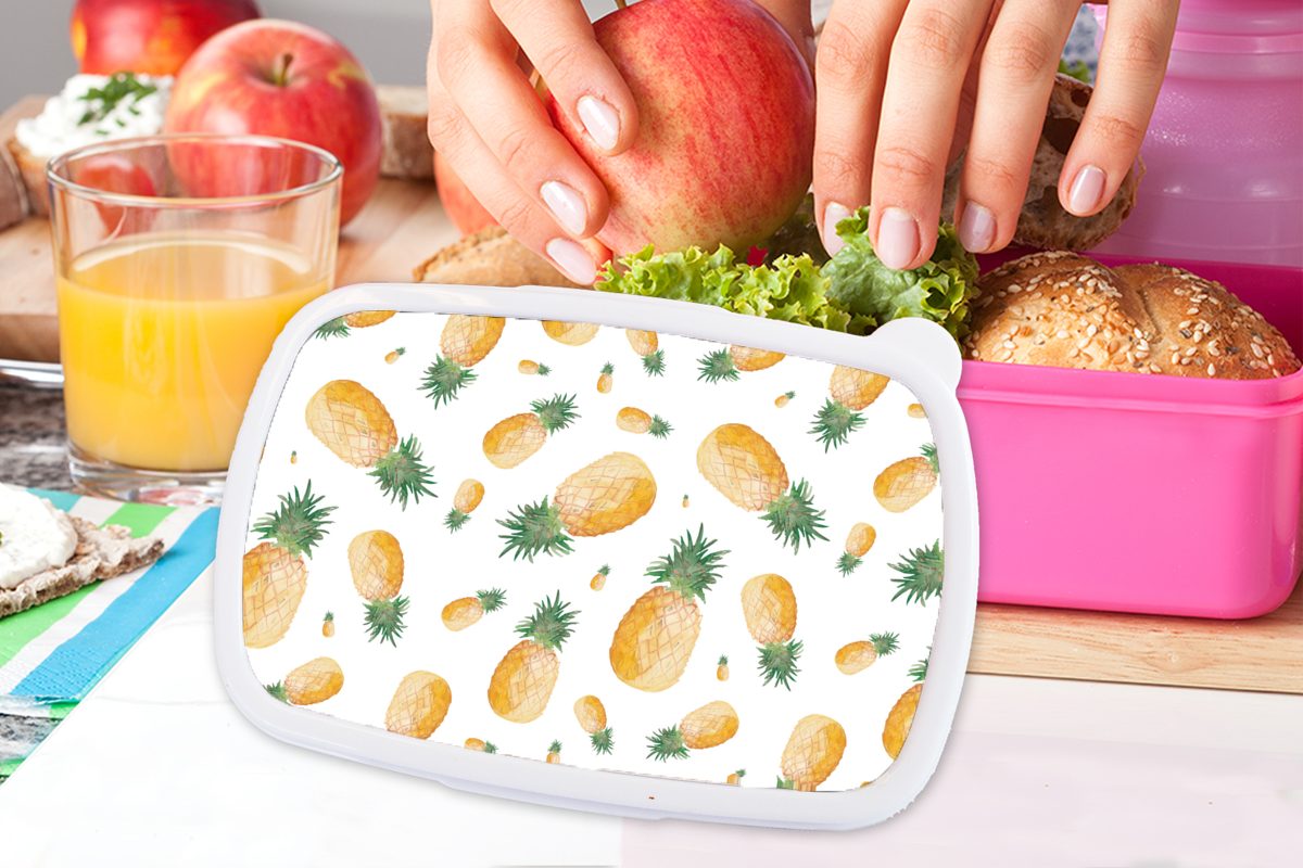 Brotdose - (2-tlg), Ananas Snackbox, Brotbox Obst Kinder, Kunststoff Kunststoff, für Lunchbox - rosa Mädchen, Weiß, MuchoWow Erwachsene,