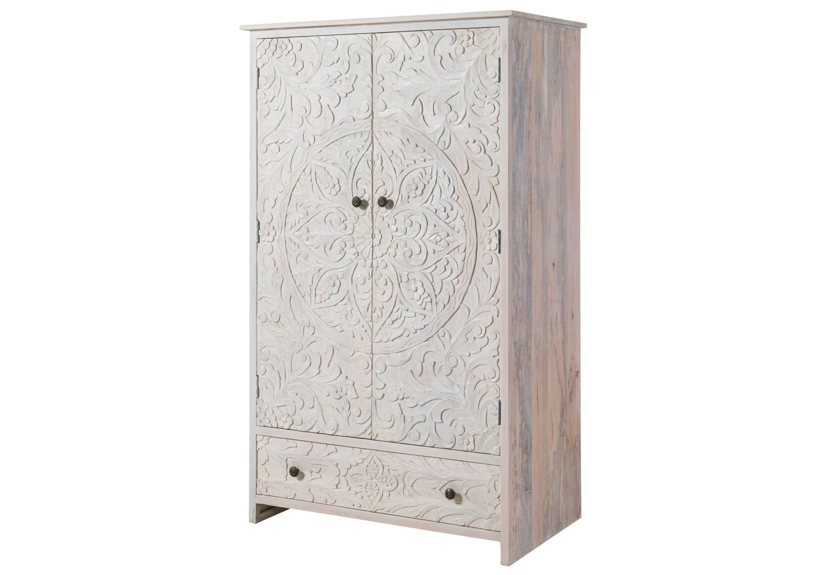 Massivmoebel24 Kleiderschrank (Mango 108x64x180 weiß geölt KASHMIR #106) Mango 108x64x180 weiß geölt KASHMIR #106
