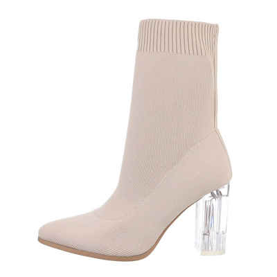 Ital-Design Damen Abendschuhe Elegant High-Heel-Stiefelette Blockabsatz High-Heel Stiefeletten in Beige