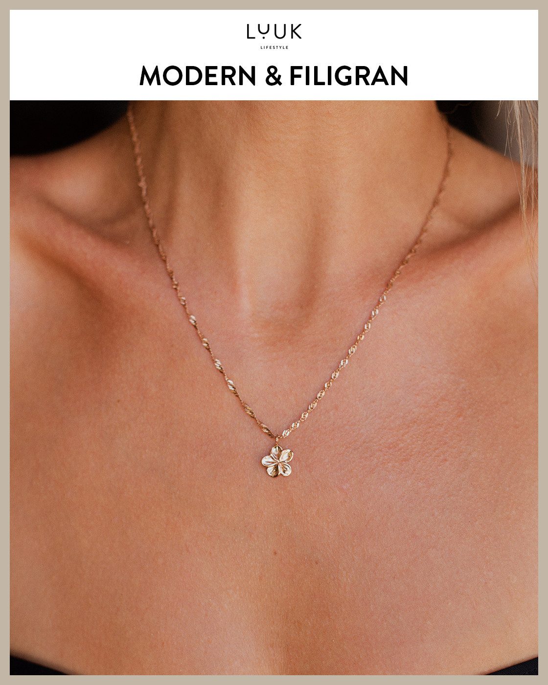 LUUK LIFESTYLE Kette mit Anhänger Blumen, mit HAPPINESS Spruchkarte, feminin & stilvolles Design