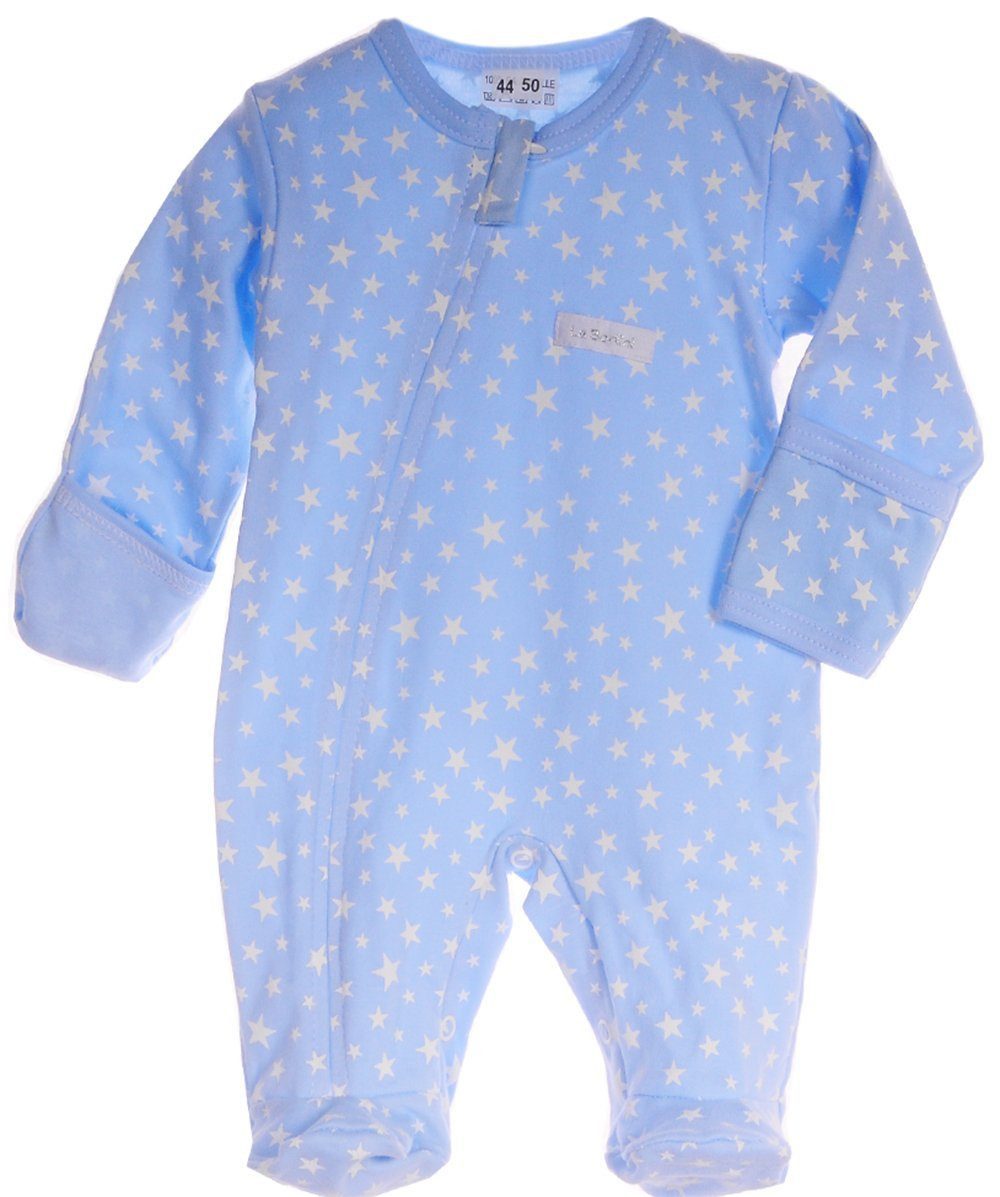 La Bortini Schlafoverall Strampler Overall Baby Schlafanzug in Grau mit Sternen aus reiner Baumwolle, 44 50 56 62 68 74 80 86