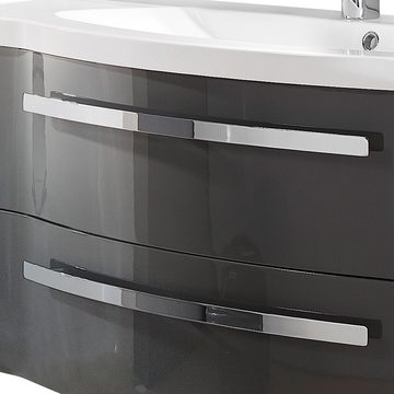 Lomadox Waschtisch-Set FES-4005-66, (Spar-Set, 0-St), grau lackiert glänzend Beleuchtung & Steckdose - 92/200/49,6cm