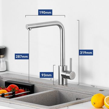 CECIPA Küchenarmatur Niederdruckhahn 360° drehbar (Küchenarmatur aus Edelstahl, 1-St., gebürstete Wasserhahn) Schließen Sie den Kessel an