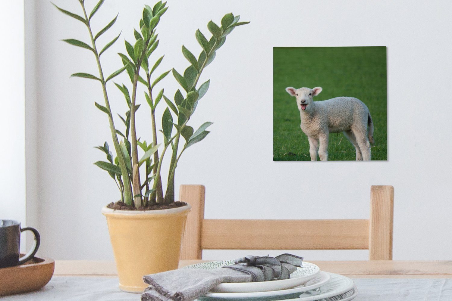 (1 grünen Schlafzimmer Gras, St), Leinwand für Lamm OneMillionCanvasses® Wohnzimmer im Leinwandbild Bilder Weinendes