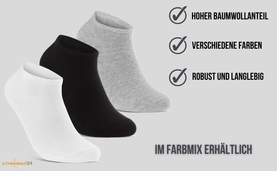 sockenkauf24 Sneakersocken 10, 20, 30 Paar Sneaker Socken Damen & Herren Schwarz Weiß Grau (5xGrau, 5xWeiß, 10-Paar, 47-50) Baumwolle - 16900 WP