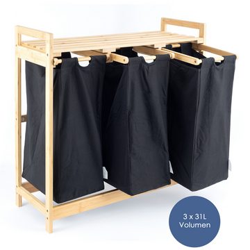 Hanseküche Wäschekorb Wäschesammler mit Sortiersystem (Praktische Wäschebox, 1 St., 3 Fächer aus Bambus - 90 l Volumen Wäschesammler mit Sortiersystem), FSC®-zertifiziert