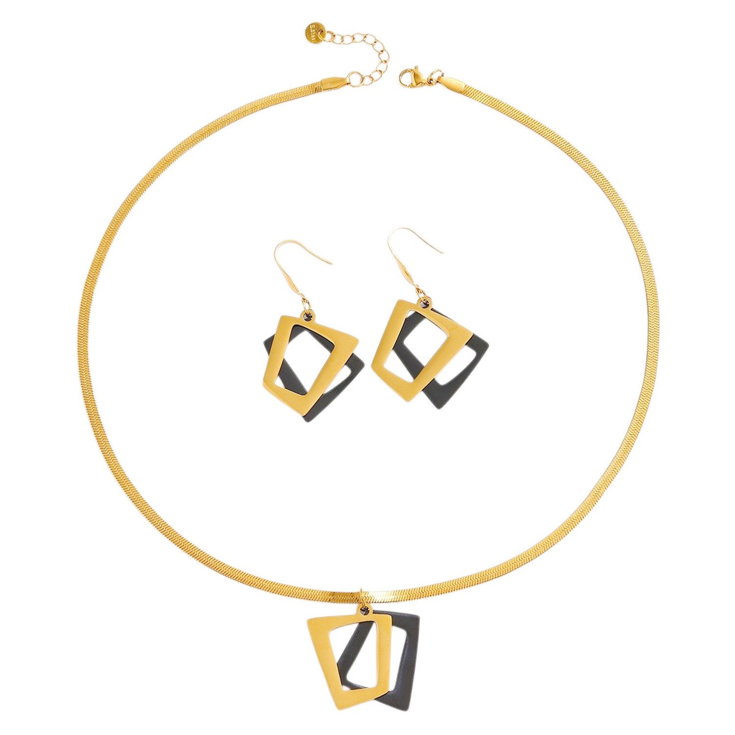 KARMA Schmuckset Gold Schwarz Damen Edelstahl Halskette 45 cm (rostfrei pflegeleicht, 3-tlg., Kette Geschenk für Sie wasserfest hypoallergen), Ohrringe eleganter Schmuck Damenschmuckset