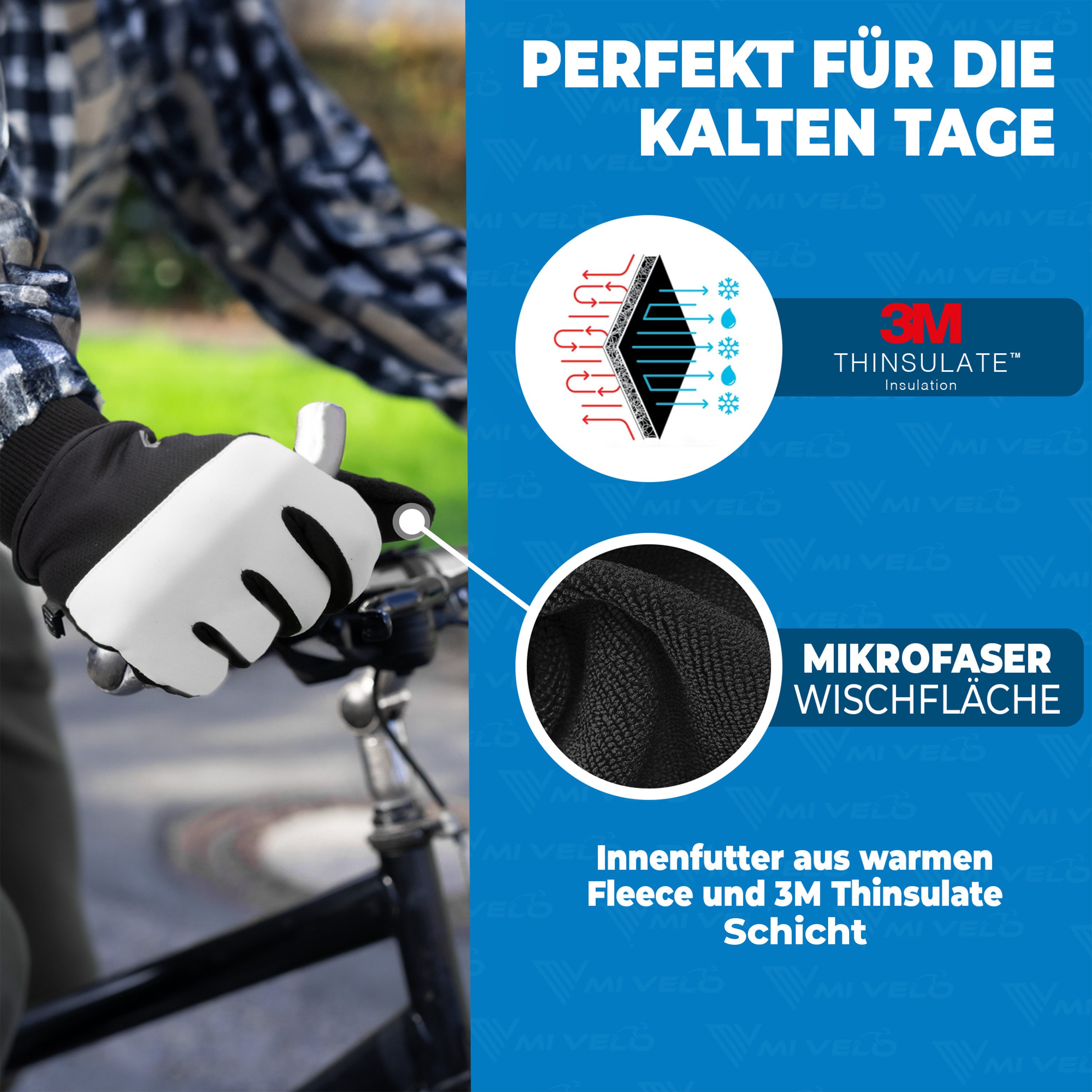 MIVELO Fahrradhandschuhe warme Winterhandschuhe Handschuhe Winter mit Thermo-Fleece wasserfest 3M-Thinsulate – Bild 5 von 5