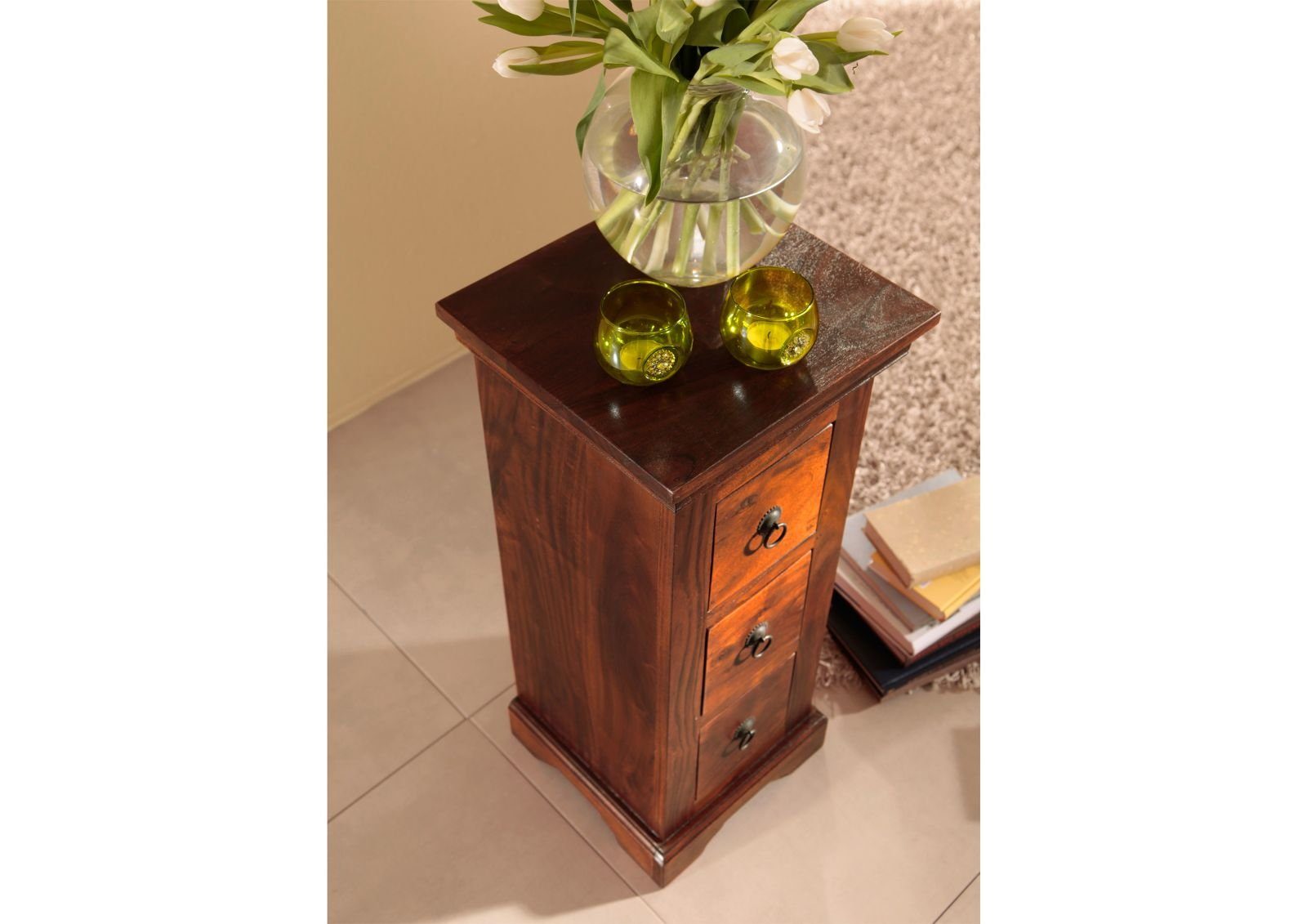 Massivmoebel24 Kommode OXFORD (Massivholz), Kommode Akazie 33x31x74 nougat lackiert OXFORD #501