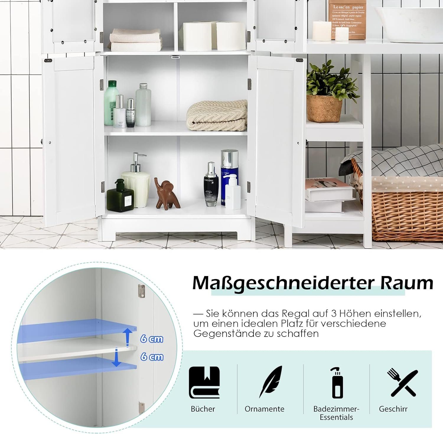 KOMFOTTEU Mehrzweckschrank Küchenschrank Badezimmerschrank mit 4 günstig online kaufen