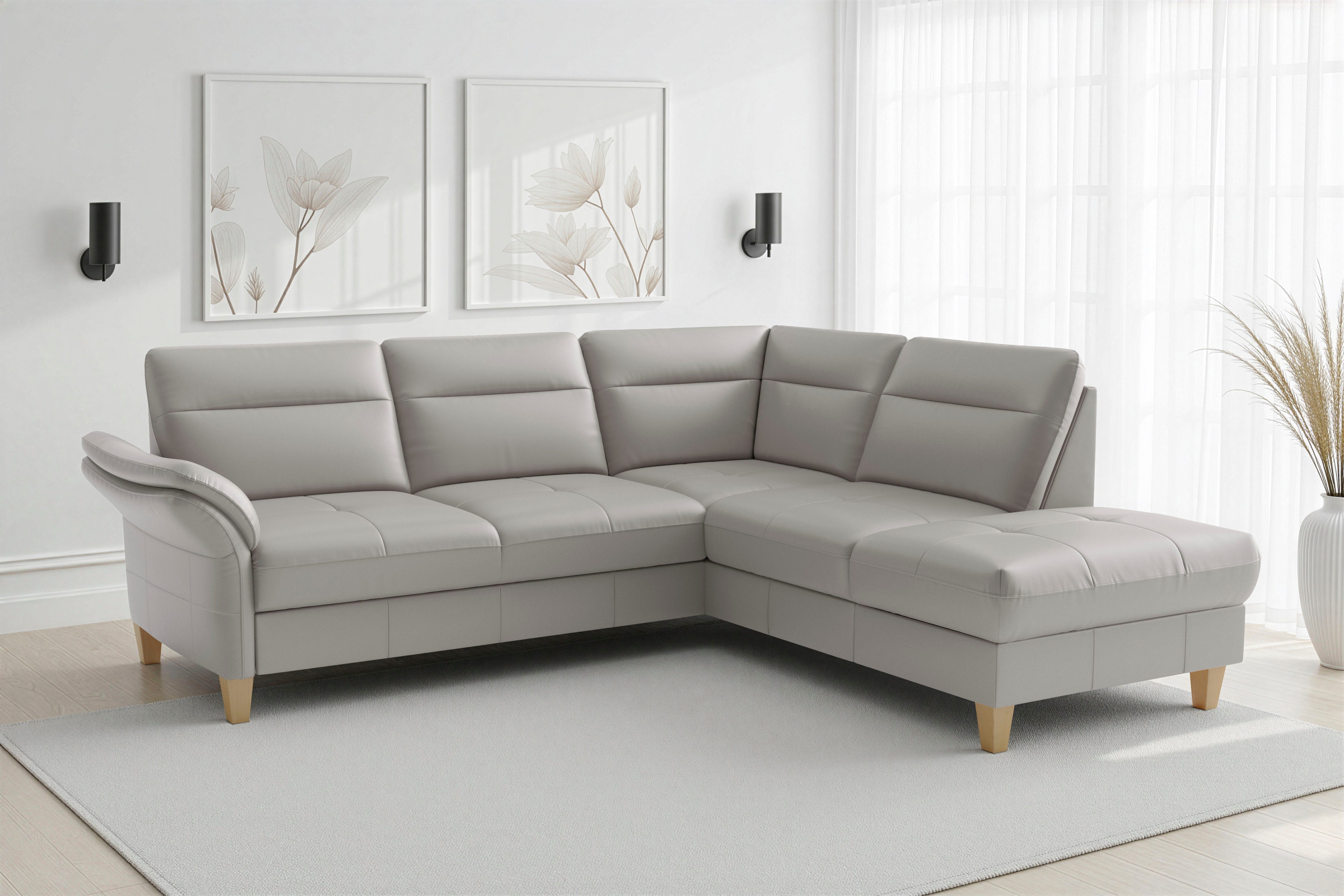 Ecksofa Pamela L-Form, Leder, B: 218 cm