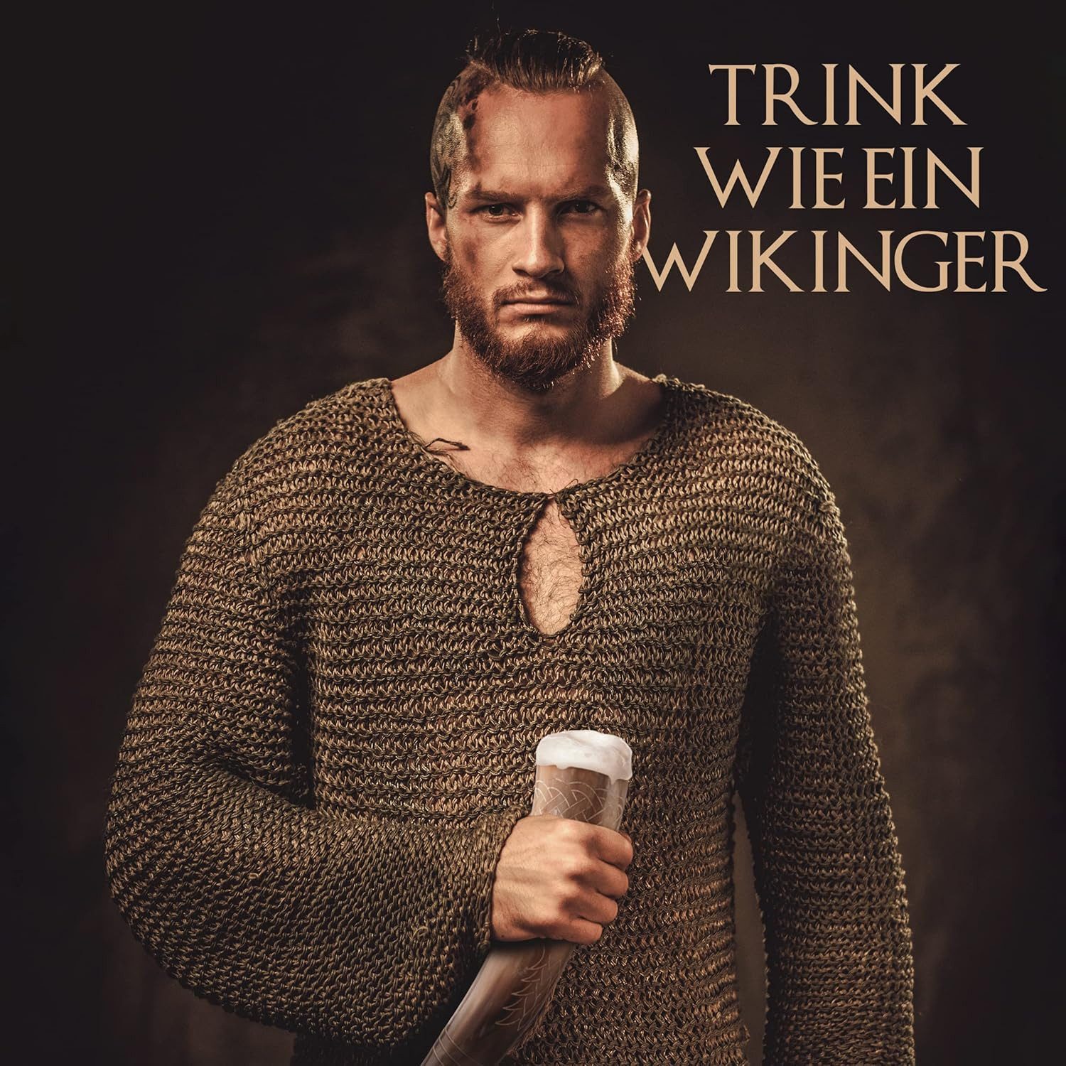 VIKING CRAFT Bierkrug Trinkhorn Wikinger ca. 450ml - Extra Großes 5-teiliges Horn Set, mit Ständer