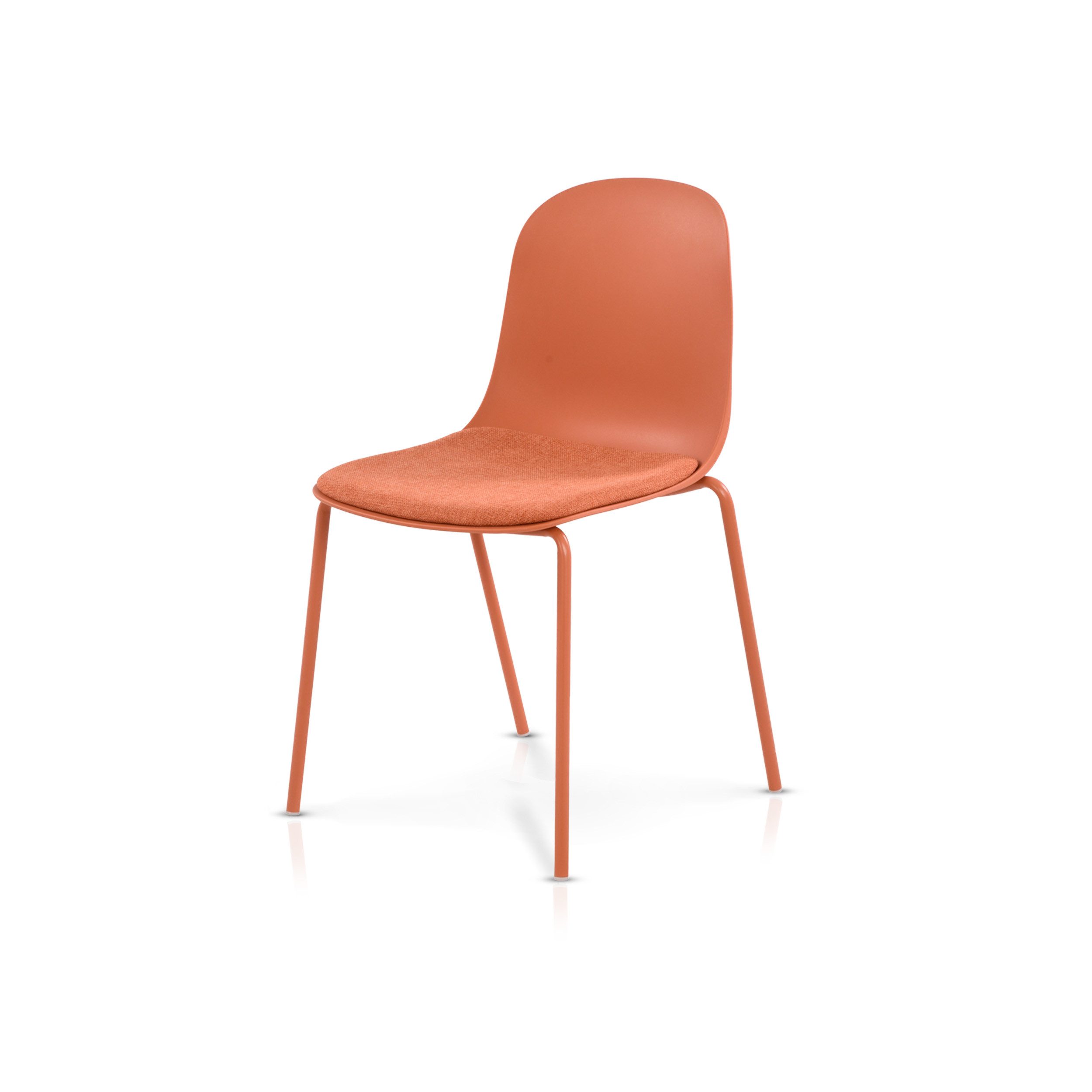 KHG Stapelstuhl Küchenstuhl Orange, bis 120 kg belastbar, Minimalistischer Stil, Stapelbar, 4-Fußgestell, Ton-in-Ton Kunststoffsitzschale gepolstert