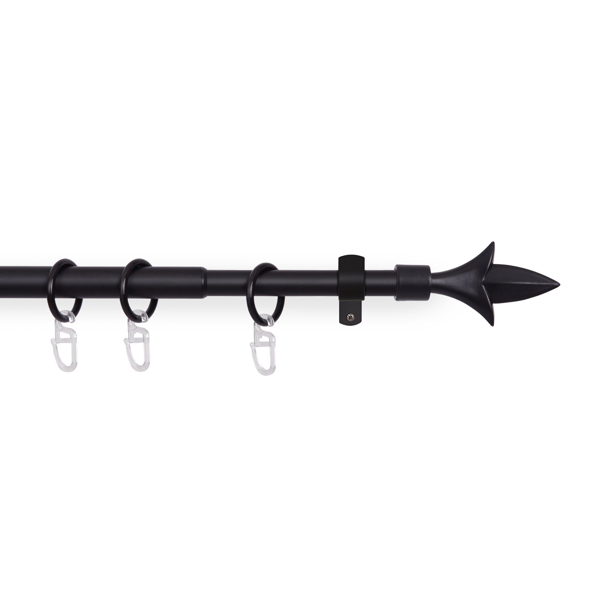 Bestlivings Gardinenstange mit dekorativen Endstücken 120-220 cm, Ø 16 mm, 1-läufig, ausziehbar, Wandträger, verschraubt, Metall, inkl. Ringe mit Faltlegehaken und Befestigungsmaterial