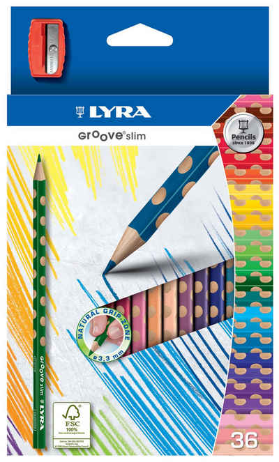 LYRA Buntstift Farbstifte Groove Slim - Ø 3,3 mm, 36 Farben + Anspitzer, Kartonetui