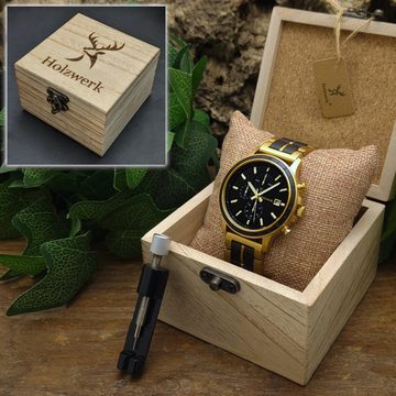 Holzwerk Chronograph NAGOLD Herren Edelstahl & Holz Armband Uhr, gold, schwarz