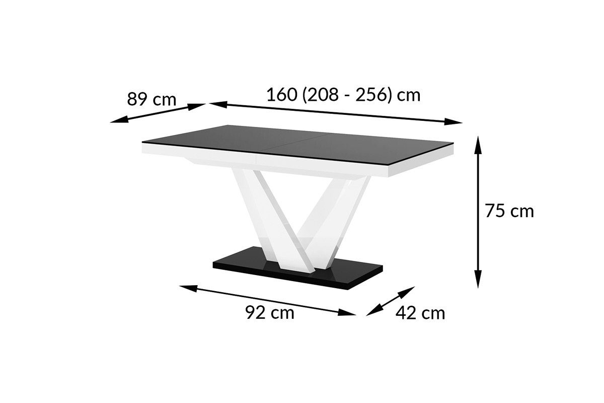 designimpex Weiß / Design Esstisch cm Esstisch bis Hochglanz 160 ausziehbar Tisch 256 Schwarz HEV-111 Hochglanz