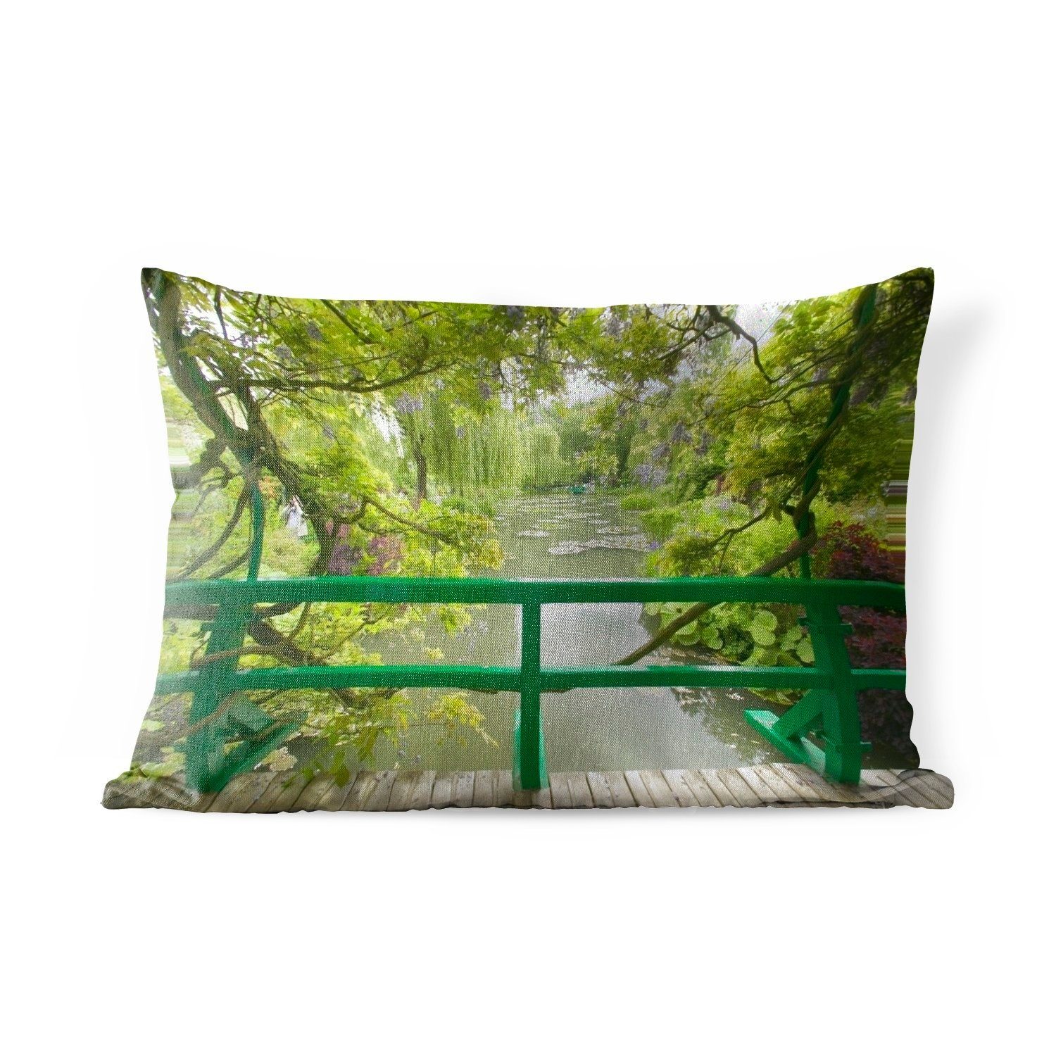 MuchoWow Dekokissen Blick auf das Wasser von der japanischen Brücke im Garten von Monet in, Outdoor-Dekorationskissen, Polyester, Dekokissenbezug, Kissenhülle
