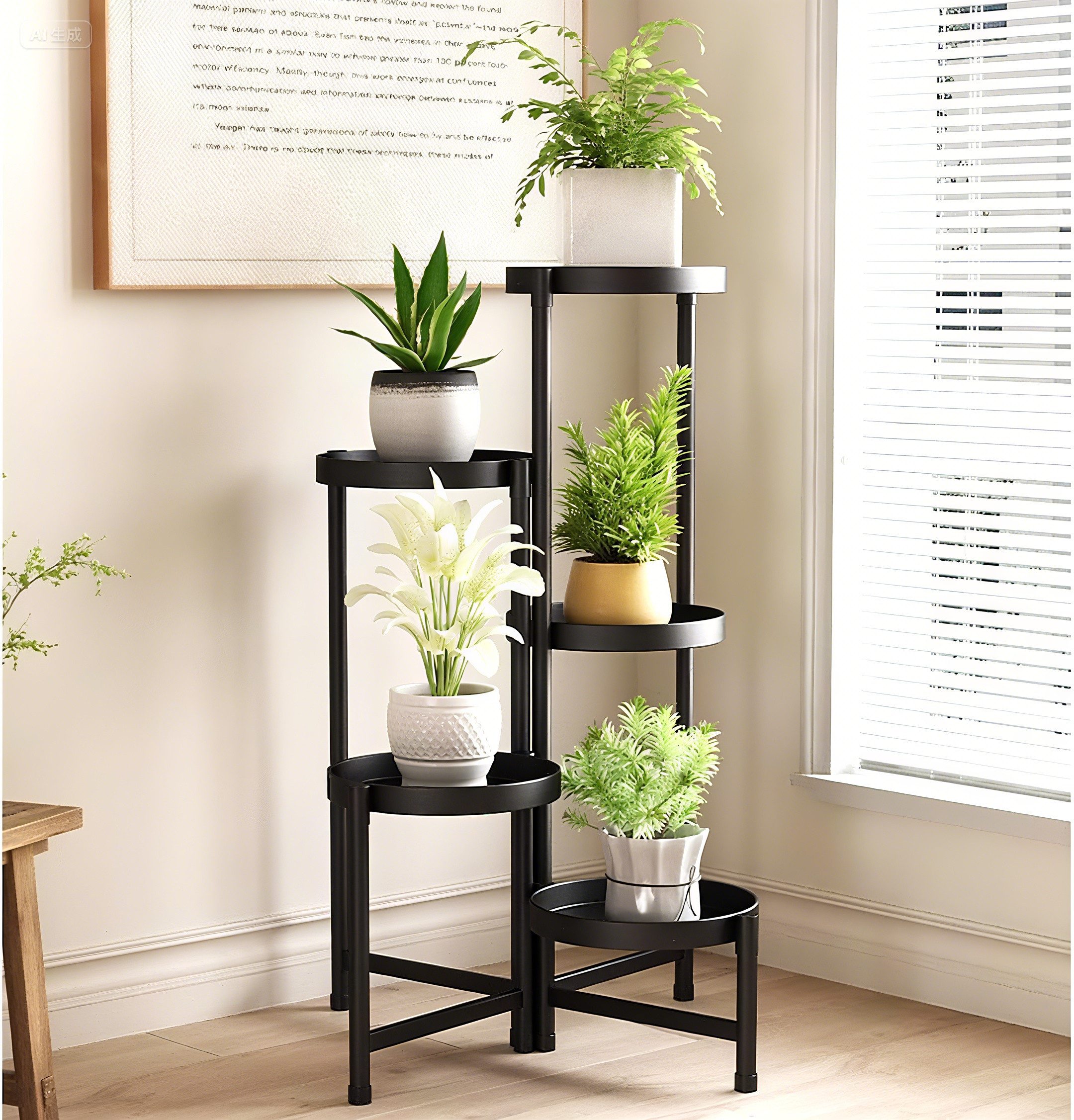 LMaxhome Blumenständer Pflanzenständer 5 Etagen Pflanzenregal Blumentreppe Metall für Hof (Bis zu 60lbs, 1 St., Modernes Pflanzenregal), Faltbares Eck-Hochregal für Pflanzen Balkon, Indoor, Garten