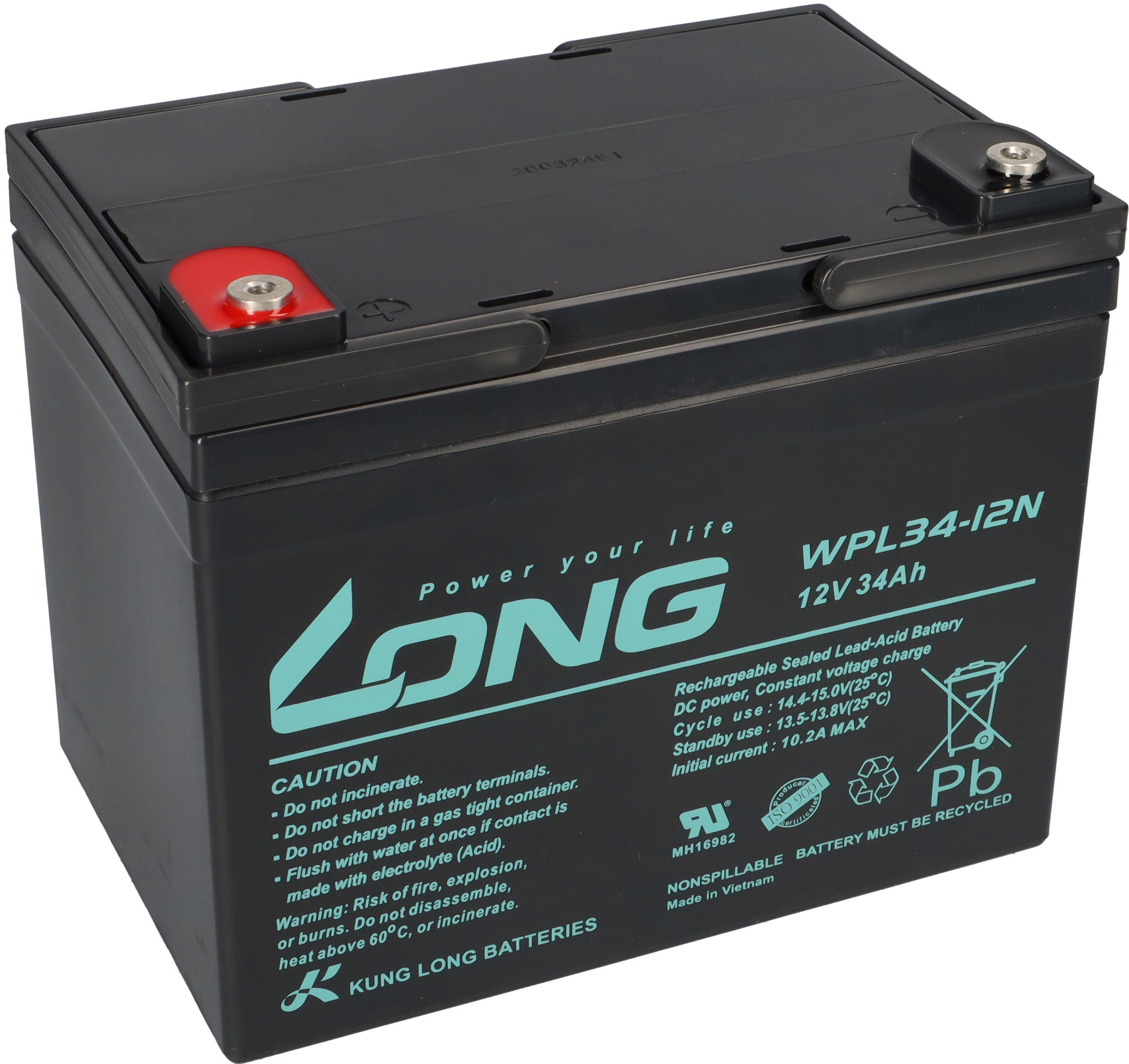 Kung Long Kung Long Akku 12V 34Ah Pb Batterie Bleigel WPL34-12N Longlife Bleiakkus