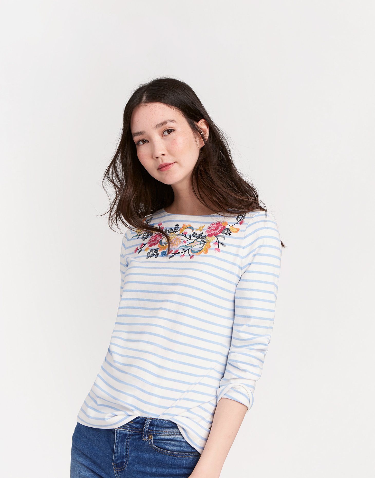 Tom Joule Pullover im Streifen Design mit Blumen Druck Navy Tom Joule Pullover im Streifen Design mit Blumen Druck Navy