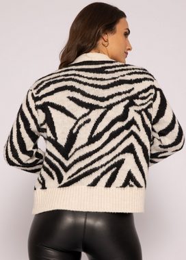 SASSYCLASSY Cardigan Oversize Strickjacke Damen mit Zebra Muster Lässiger Strick Cardigan mit Animal-Print und Knöpfen, Made in Italy