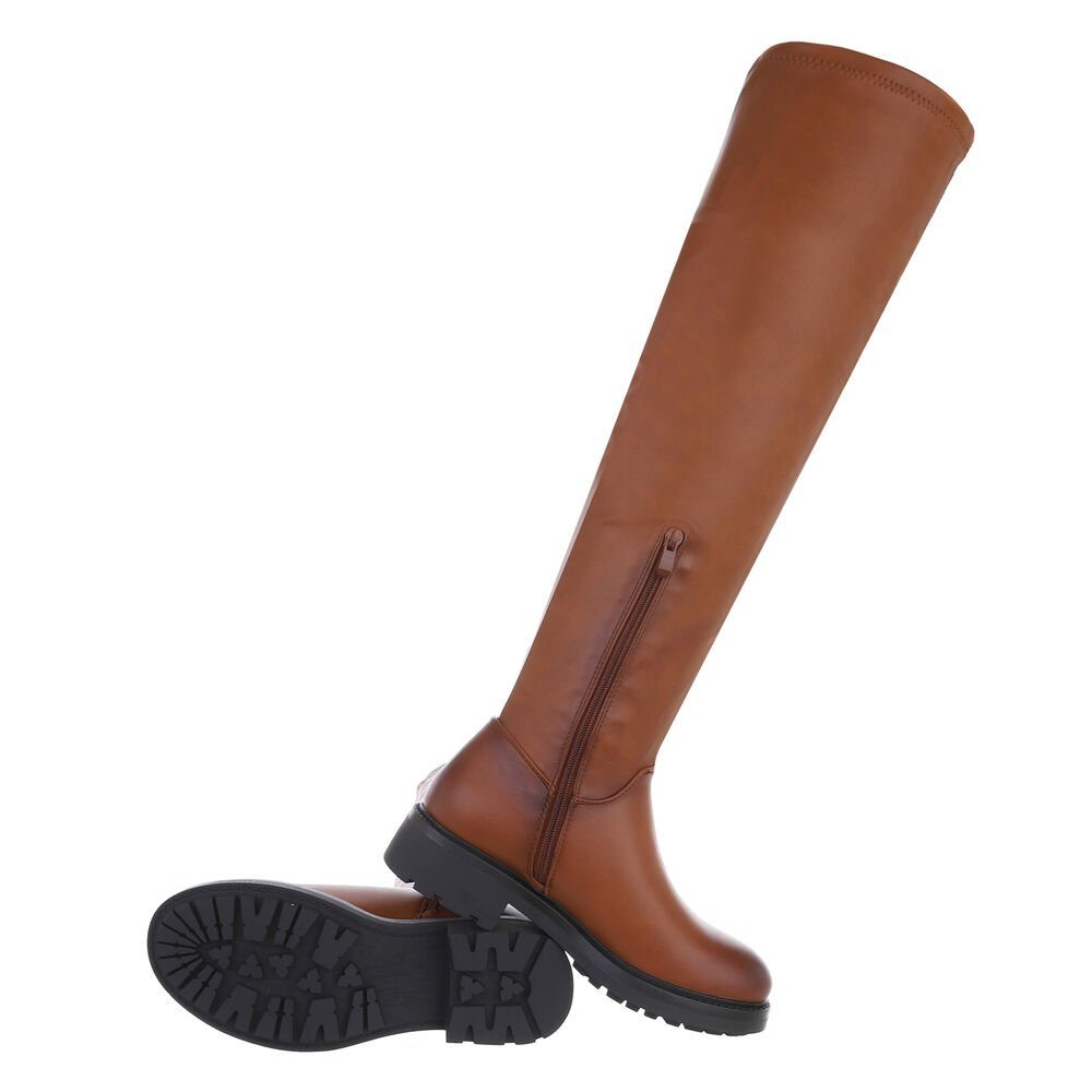 Camel Damen Plateaustiefel Blockabsatz Freizeit in Overknees Ital-Design