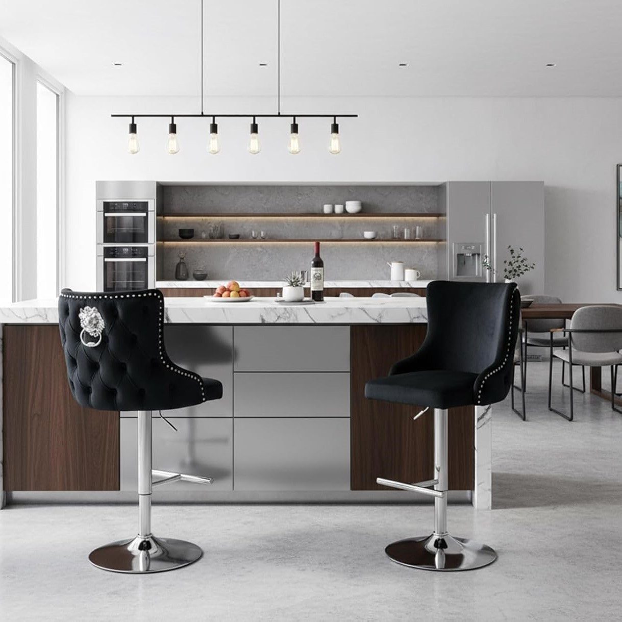 CHAIRUS Barhocker mit Samtbezug & markantem Löwenkopf-Design (2 St), Höhenverstellbarer Barstuhl mit 360°-Drehfunktion & Metallfuß