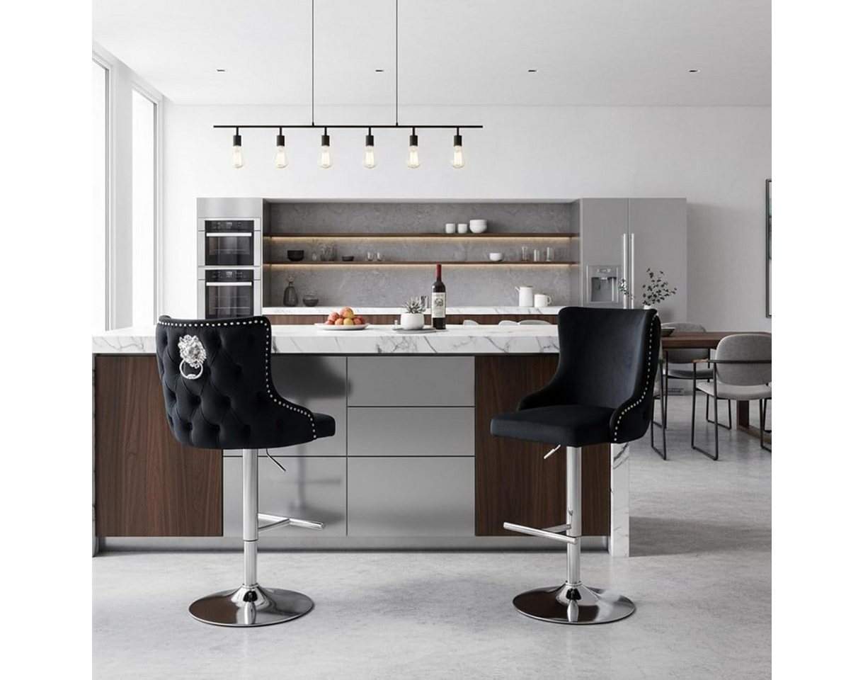 CHAIRUS Barhocker mit Samtbezug & markantem Löwenkopf-Design (2 St), Höhenverstellbarer Barstuhl mit 360°-Drehfunktion & Metallfuß