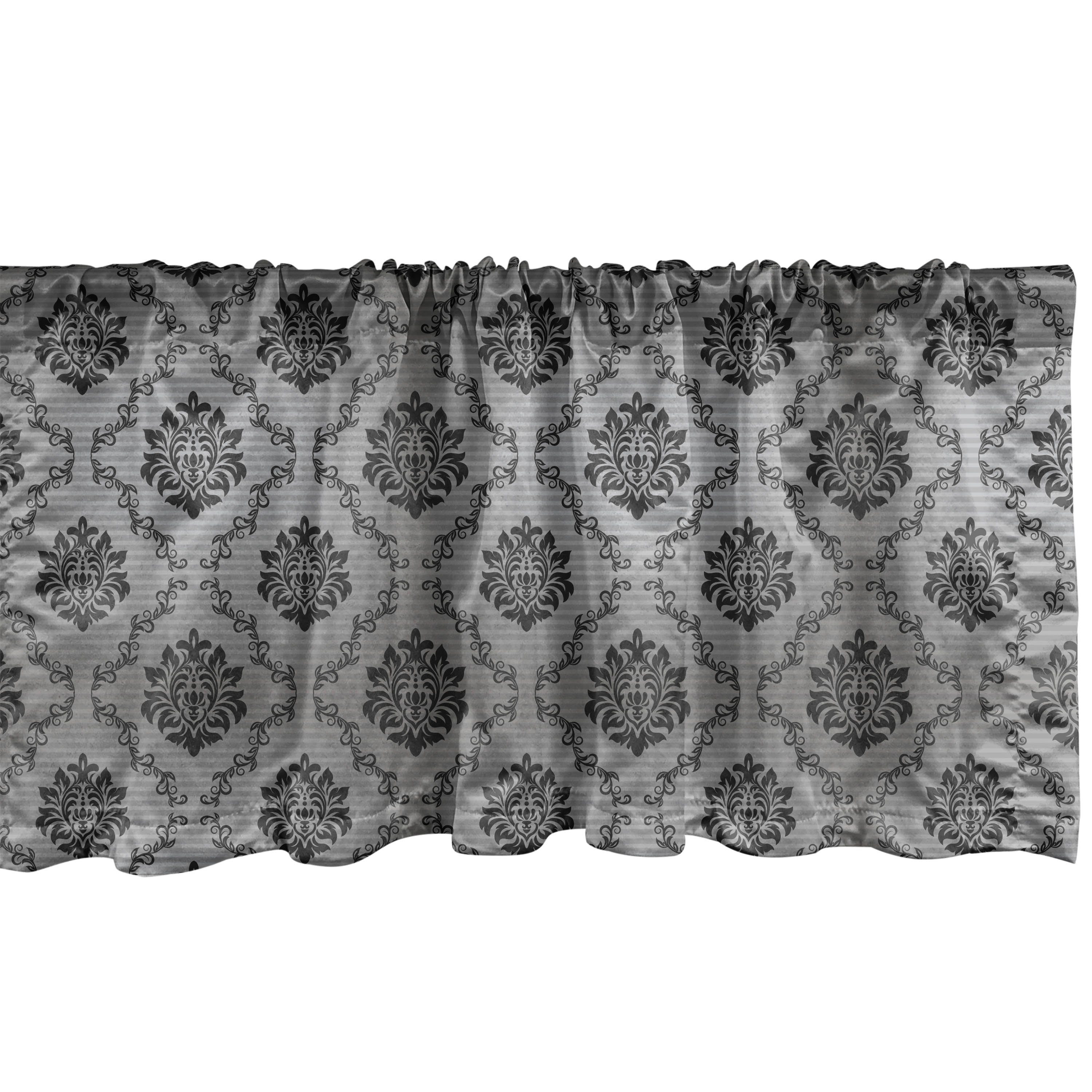 Scheibengardine Vorhang Volant für Küche Schlafzimmer Dekor mit Stangentasche, Abakuhaus, Microfaser, Damast-Grau Victorian auf Streifen