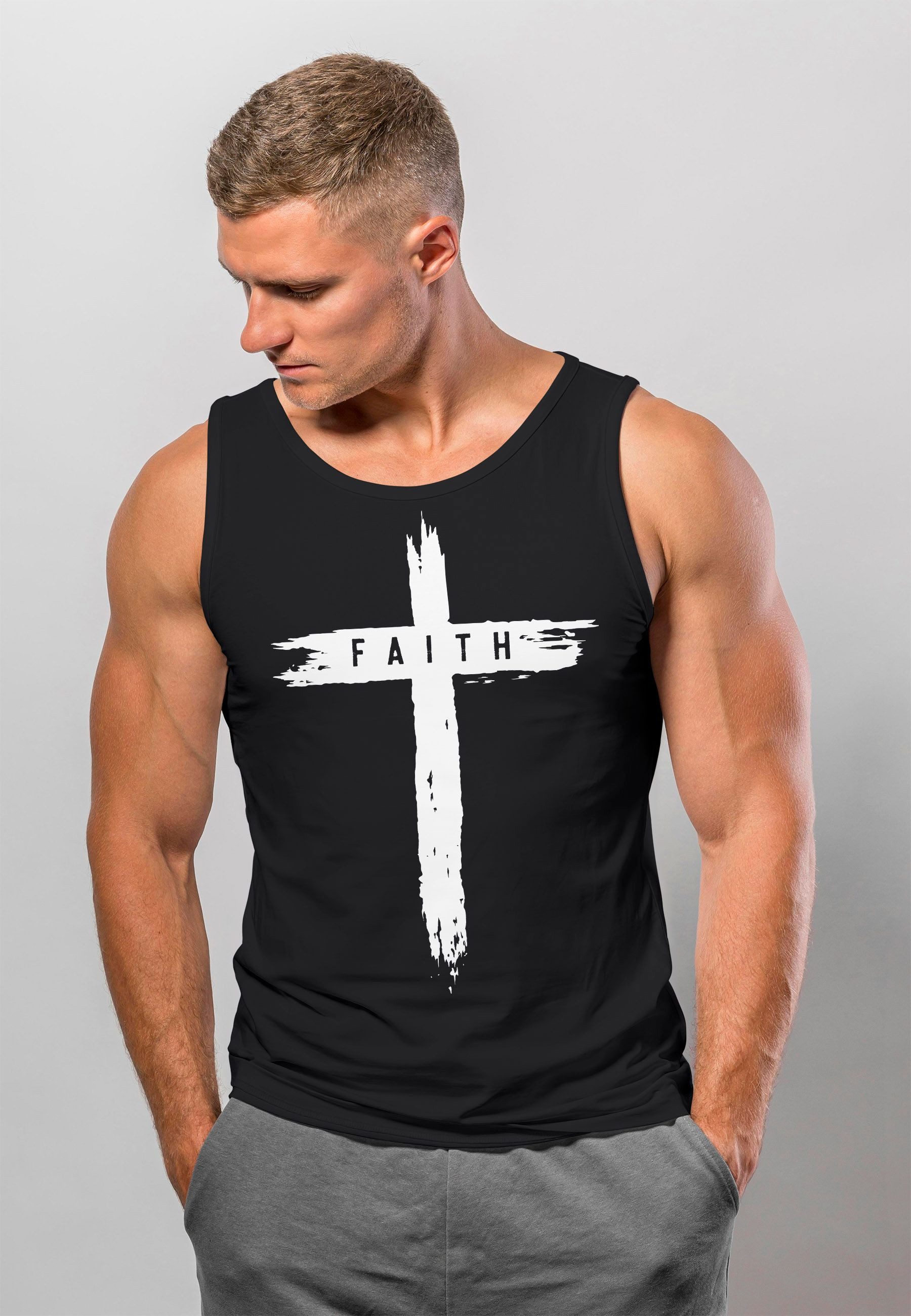 Neverless Tanktop Herren Tank-Top Print Aufdruck Kreuz Cross Faith Glaube T günstig online kaufen