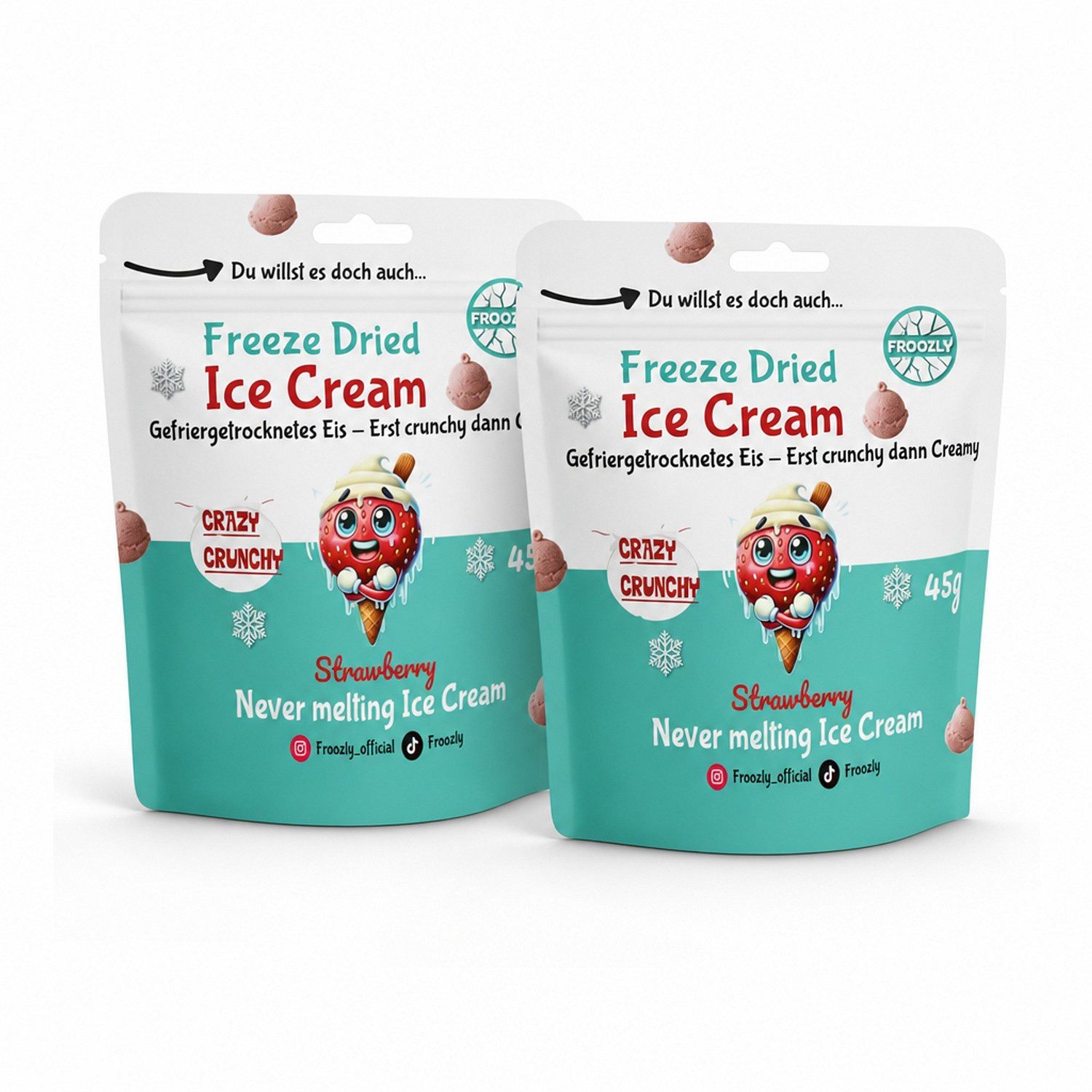 Süßigkeit, 2 x 45 g, Freeze Dried Ice Cream Strawberry Gefriergetrock