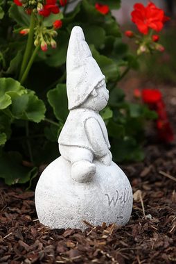 Stone and Style Gartenfigur Steinfigur Kugel Wichtel Willkommen