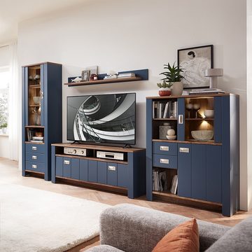 Lomadox Lowboard DEVON-36, Wohnzimmer Landhausstil 147 cm, in blau mit Eiche, Fernsehschrank