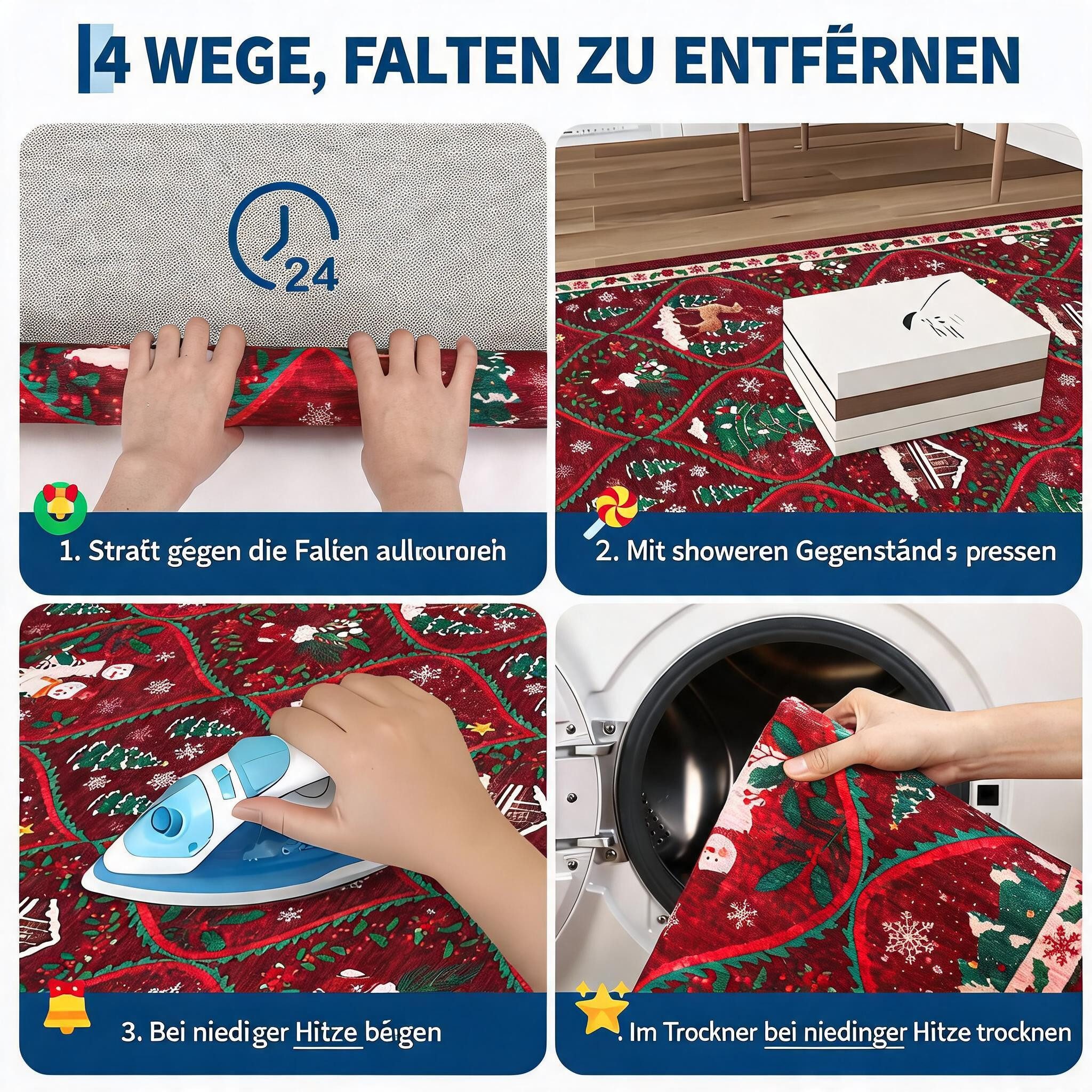 GarveeMore Teppich Festlicher Roter Weihnachtsteppich mit Schneemann & Tannenbaum, Höhe: 5 mm – Bild 5 von 5