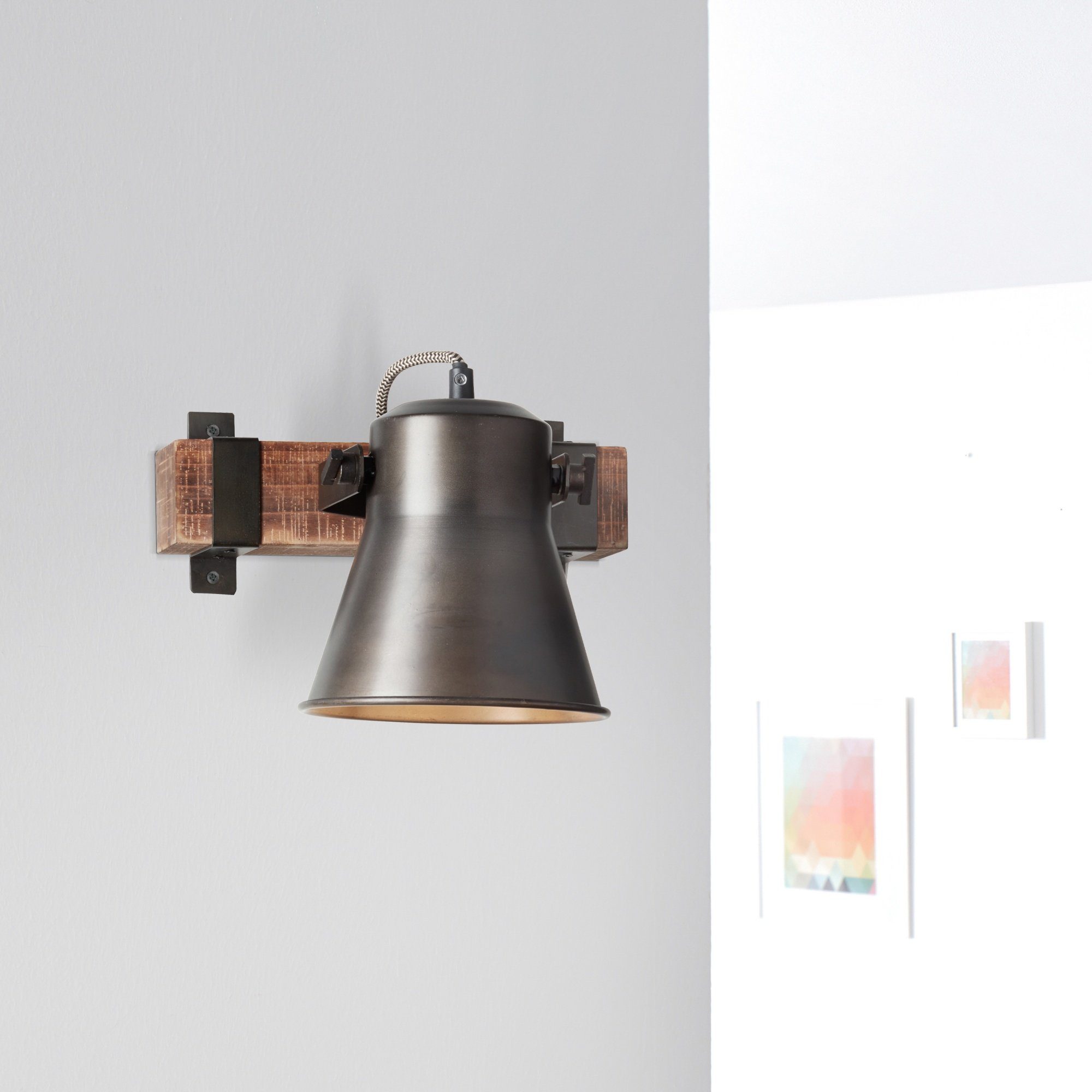 Lightbox Wandleuchte, ohne Leuchtmittel, rustikaler Wandspot, 25cm Höhe,  schwenkbarer Wandstrahler, Metall/Holz | Wandleuchten