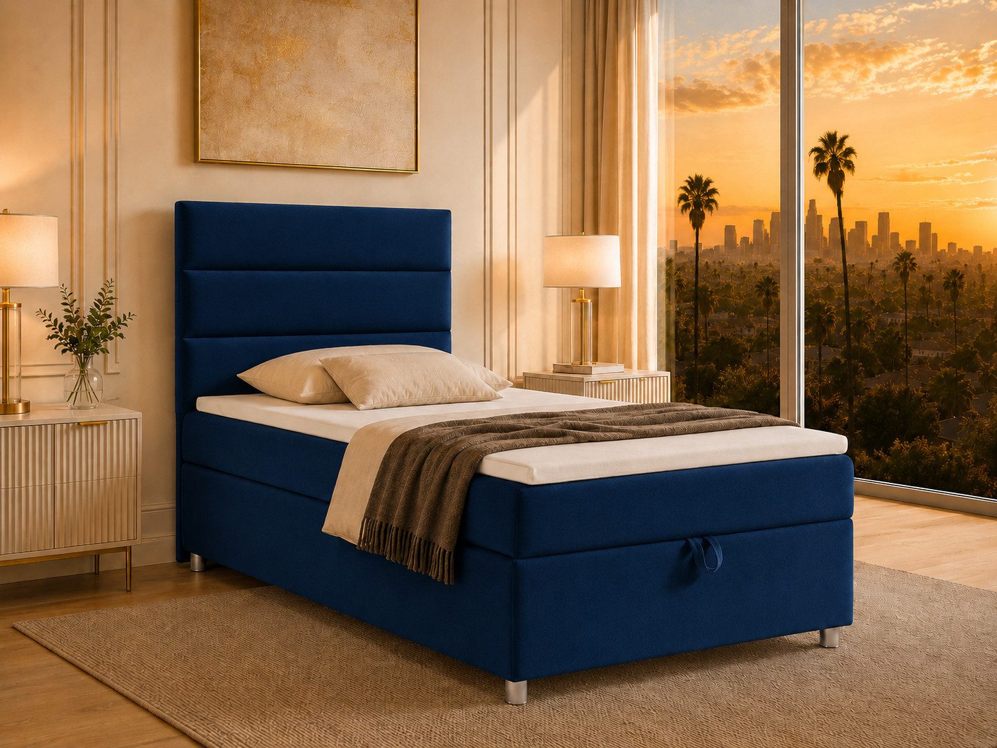 Best for Home Boxspringbett Trinity K-4 Single 5cm Topper Bonell Bettkasten (Einzelbett, Polsterbett mit gepolstertes Kopfteil, Jugendbett, Kinderbett versch. Größen, 1-St., 70x200 80x200 90x200 100x200 cm), Stauraum; ergonomischer Schlafkomfort; modernes Design