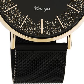 OOZOO Quarzuhr Oozoo Damen Armbanduhr schwarz Analog, (Analoguhr), Damenuhr rund, groß (ca. 40mm) Edelstahlarmband, Elegant-Style