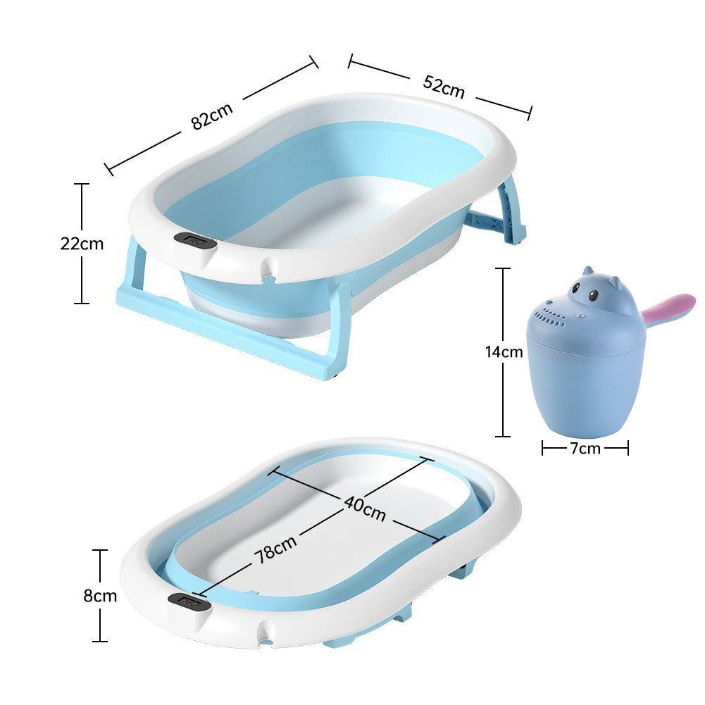 SEHAUSEU Babybadewanne Babywanne groß Badewanne faltbar mit Thermometer, Haarwaschbecher, mit verstellbarem Kissen–Matratze