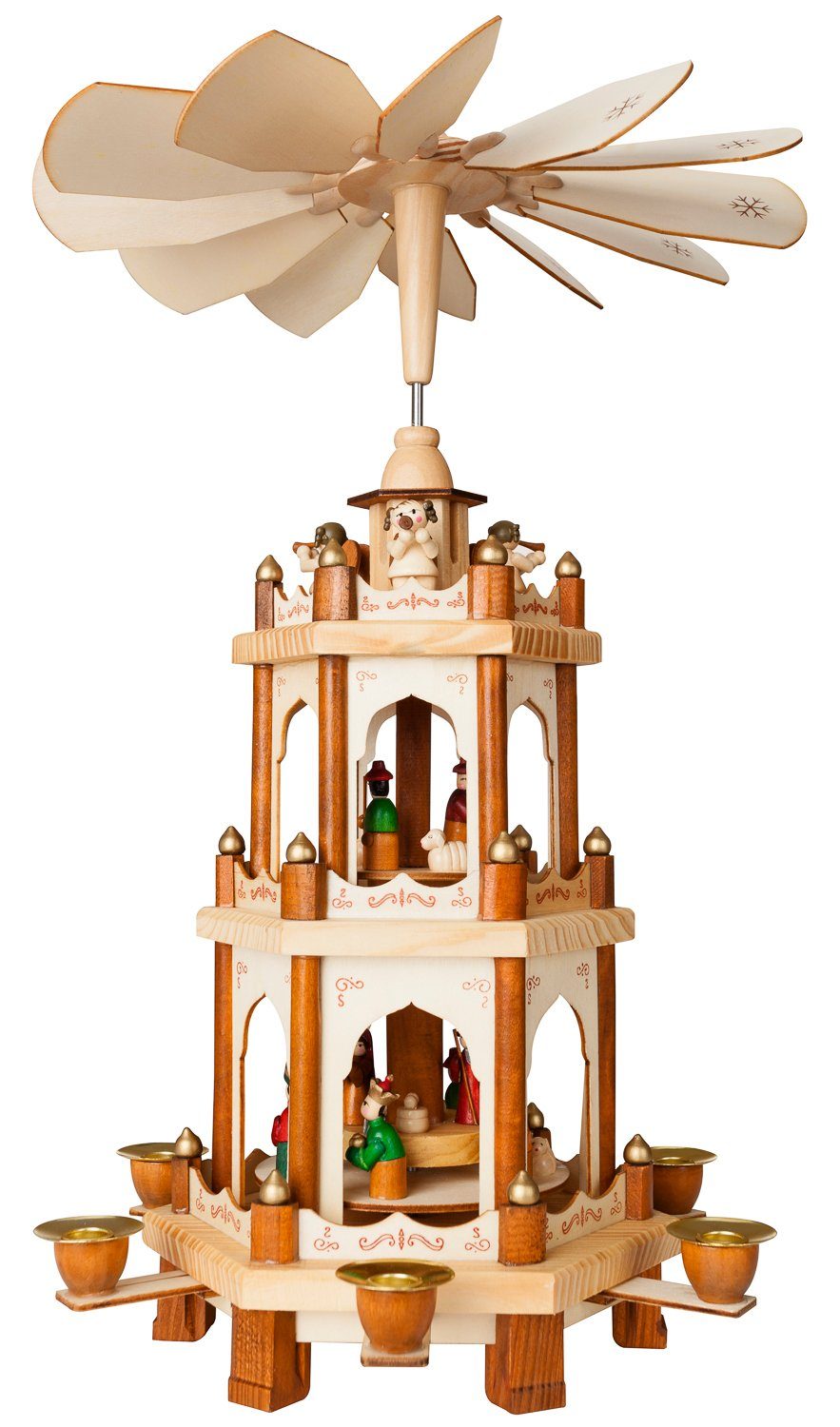Weihnachtspyramide Naturfarbene Holzpyramide mit 3 Etagen