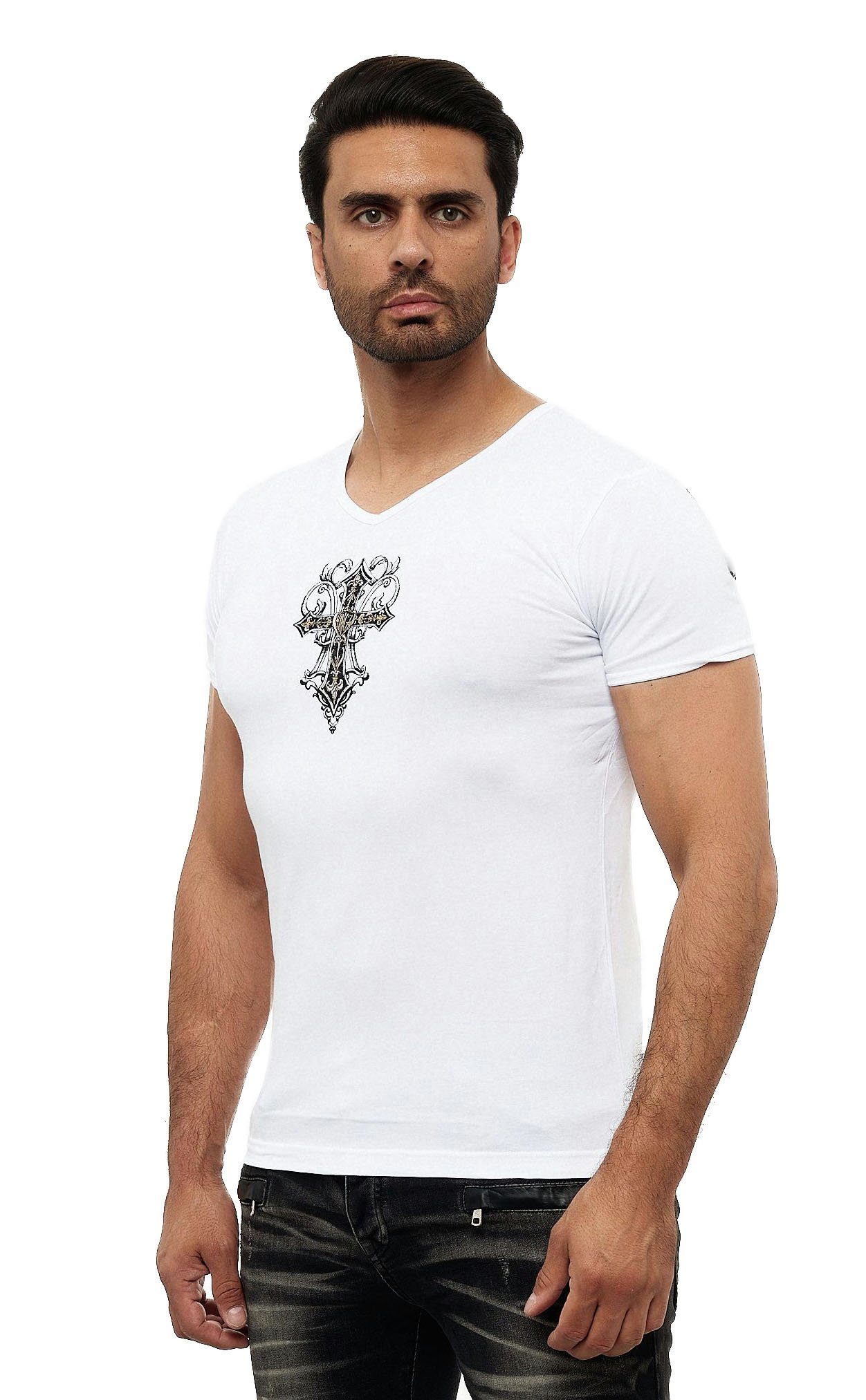 KINGZ T-Shirt in weiß-goldfarben ausgefallenem Design