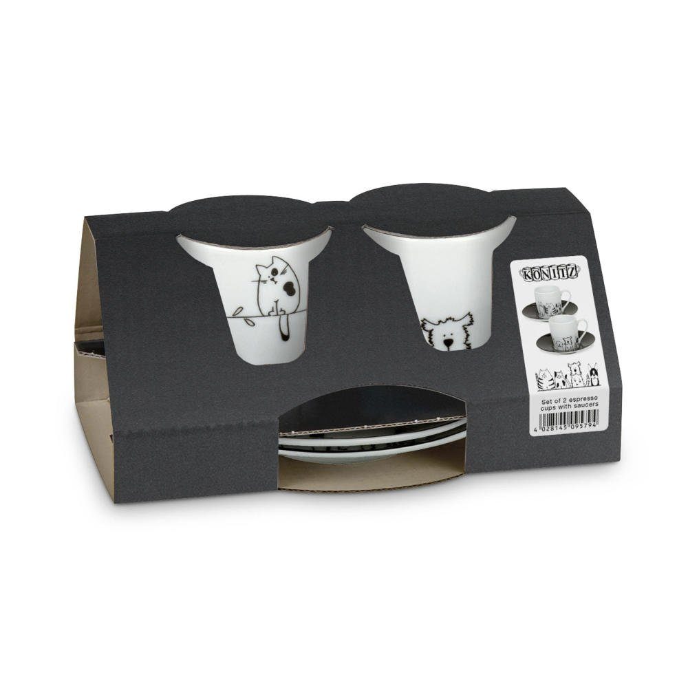 Könitz Espressotasse Funny Cats & Dogs Doppelset 85 ml, Porzellan
